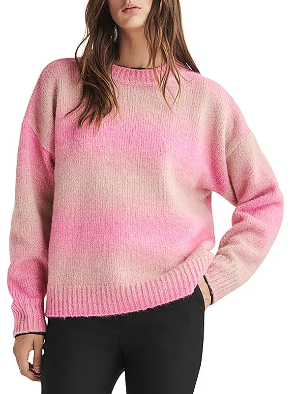 Stylish Women's Garments For Holidays Womens Long Sleeve Ribbed Trim Crewneck Sweater