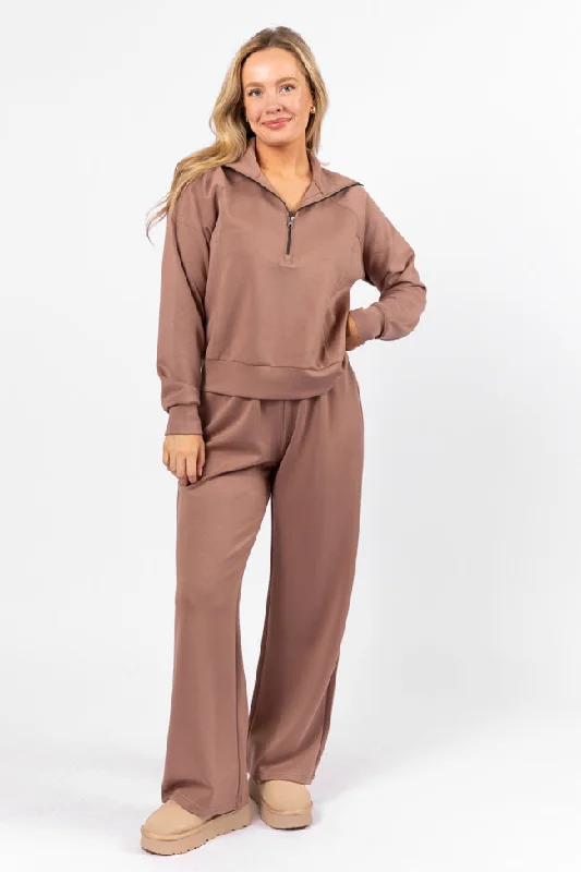 Women's Clothing For Special Occasions Let's Just Stay Mocha Quarter Zip Knit Pullover FINAL SALE