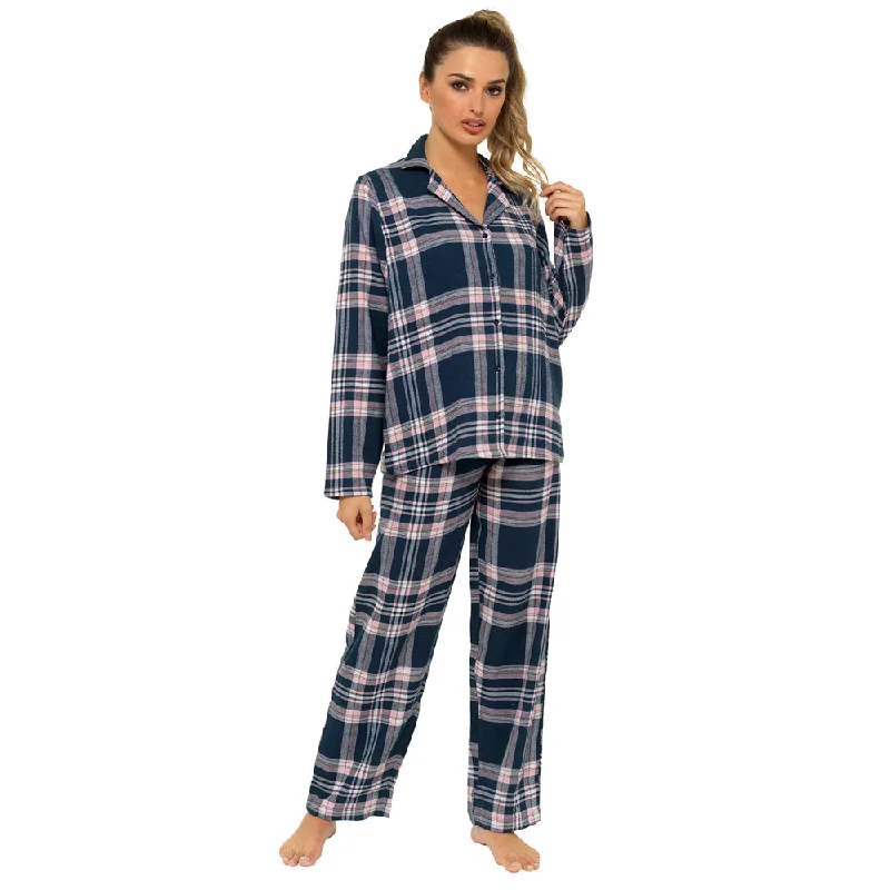 Women's Active Garments For Workouts Ladies Button Through Checked Pajama Set