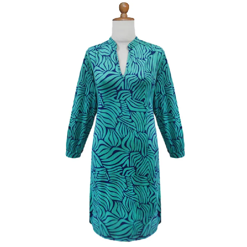 Summer Fashion La Mer Luxe Everyday 3/4 Sleeve Dress - Navy/Aquamarine Abstract