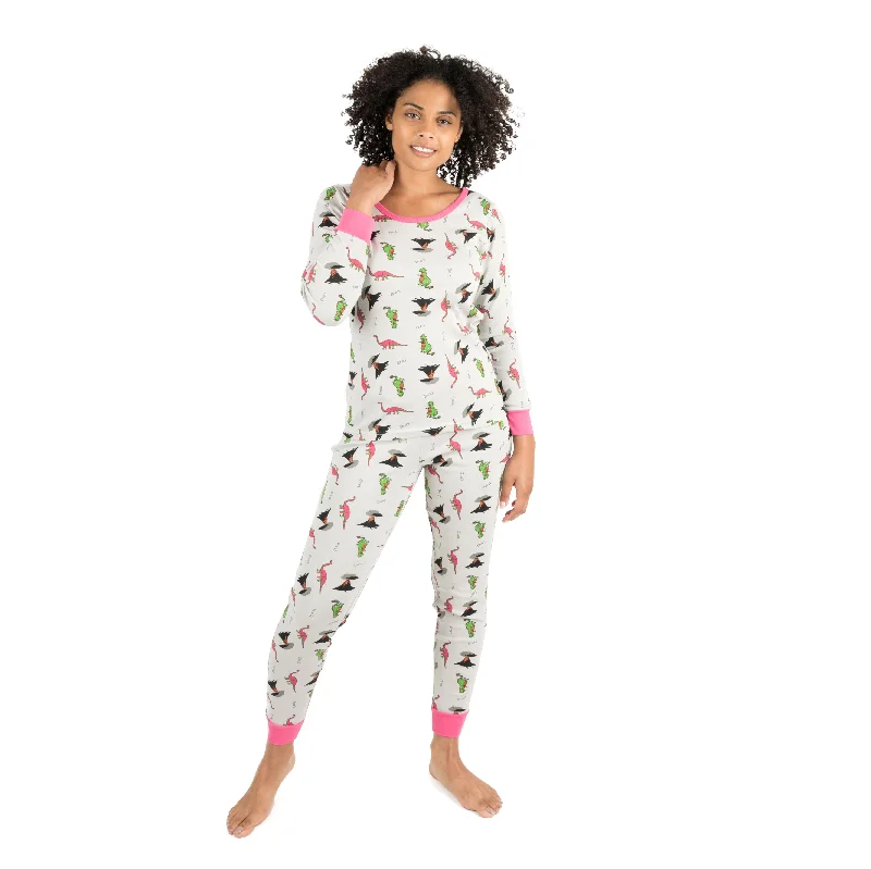 Women's Professional Attire Womens Two Piece Cotton Pajamas Dinosaur Gray