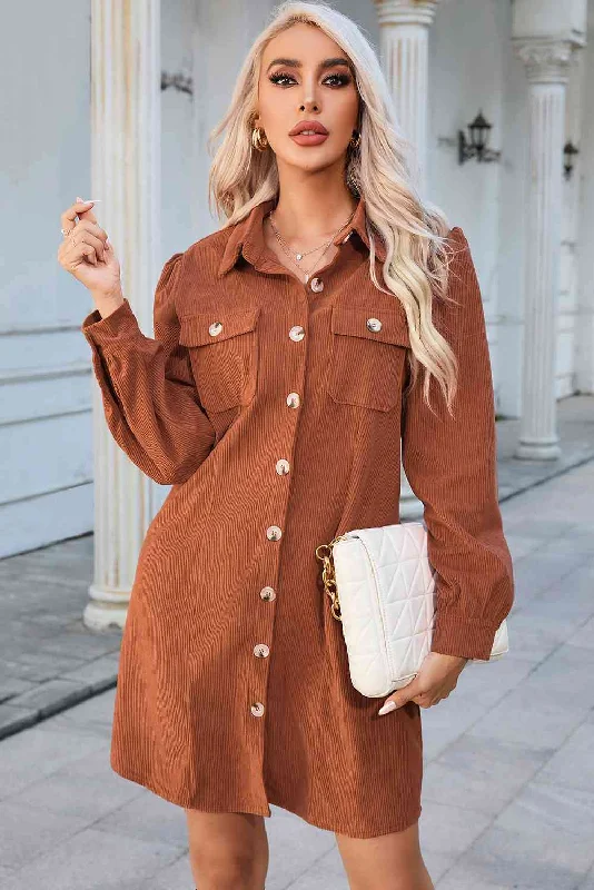 Extreme Clearance Deals Button Down Puff Sleeve Dress