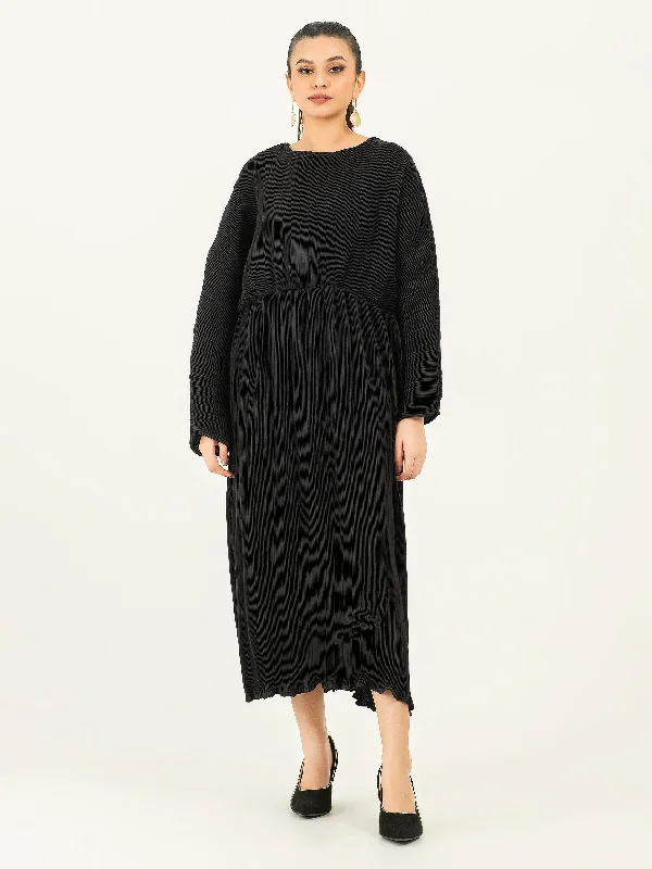 Chic And Edgy Pleated Silk Dress