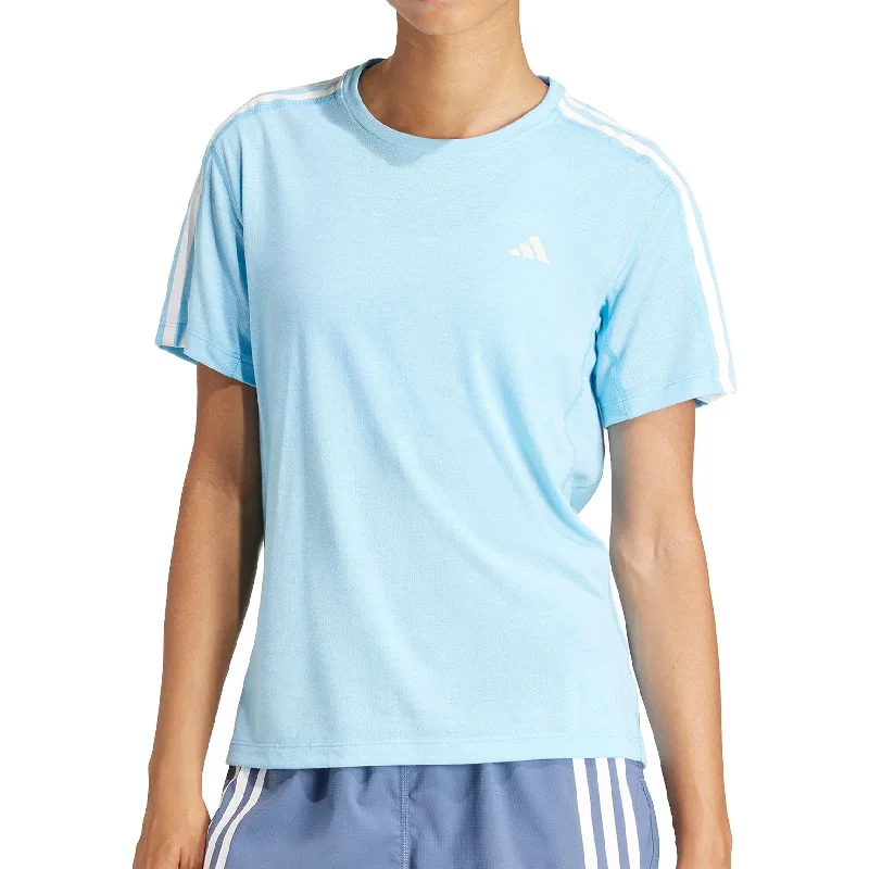 Women's Clothes For The Office adidas Own The Run 3 Stripes Short Sleeve Womens Running Top - Blue