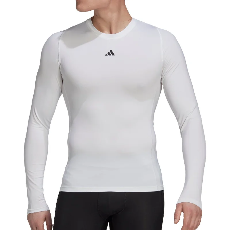 Women's High-Fashion Attire adidas Tech Fit Long Sleeve Mens Training Top - White