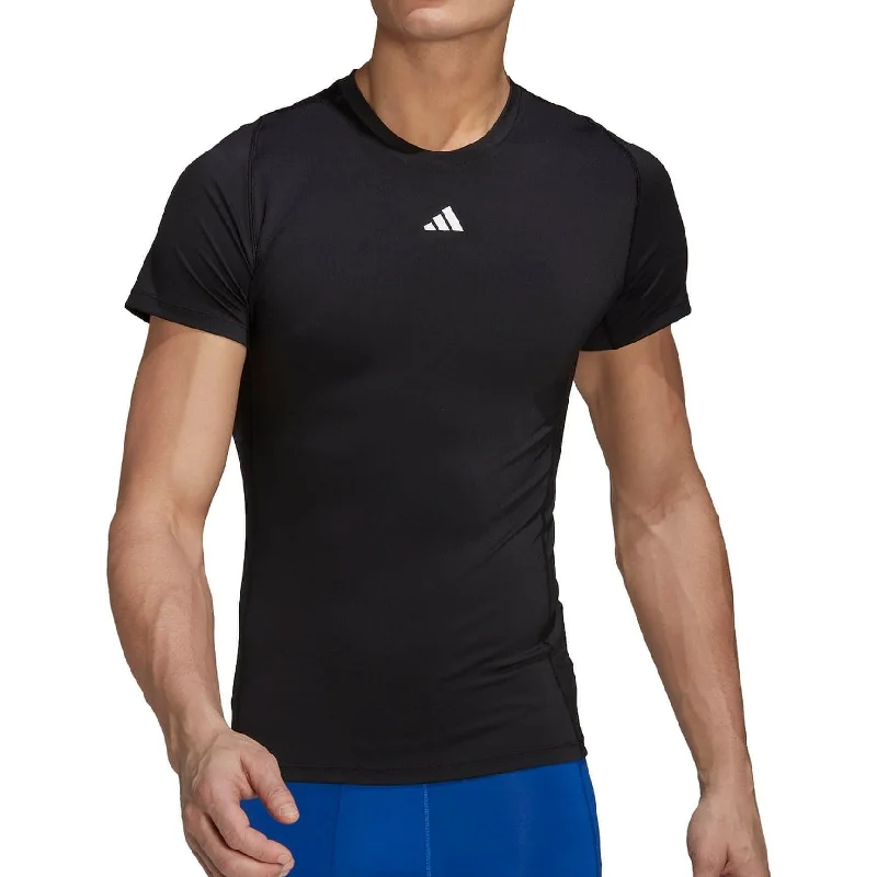 Women's Comfortable Lounge Attire adidas Tech Fit Short Sleeve Mens Training Top - Black