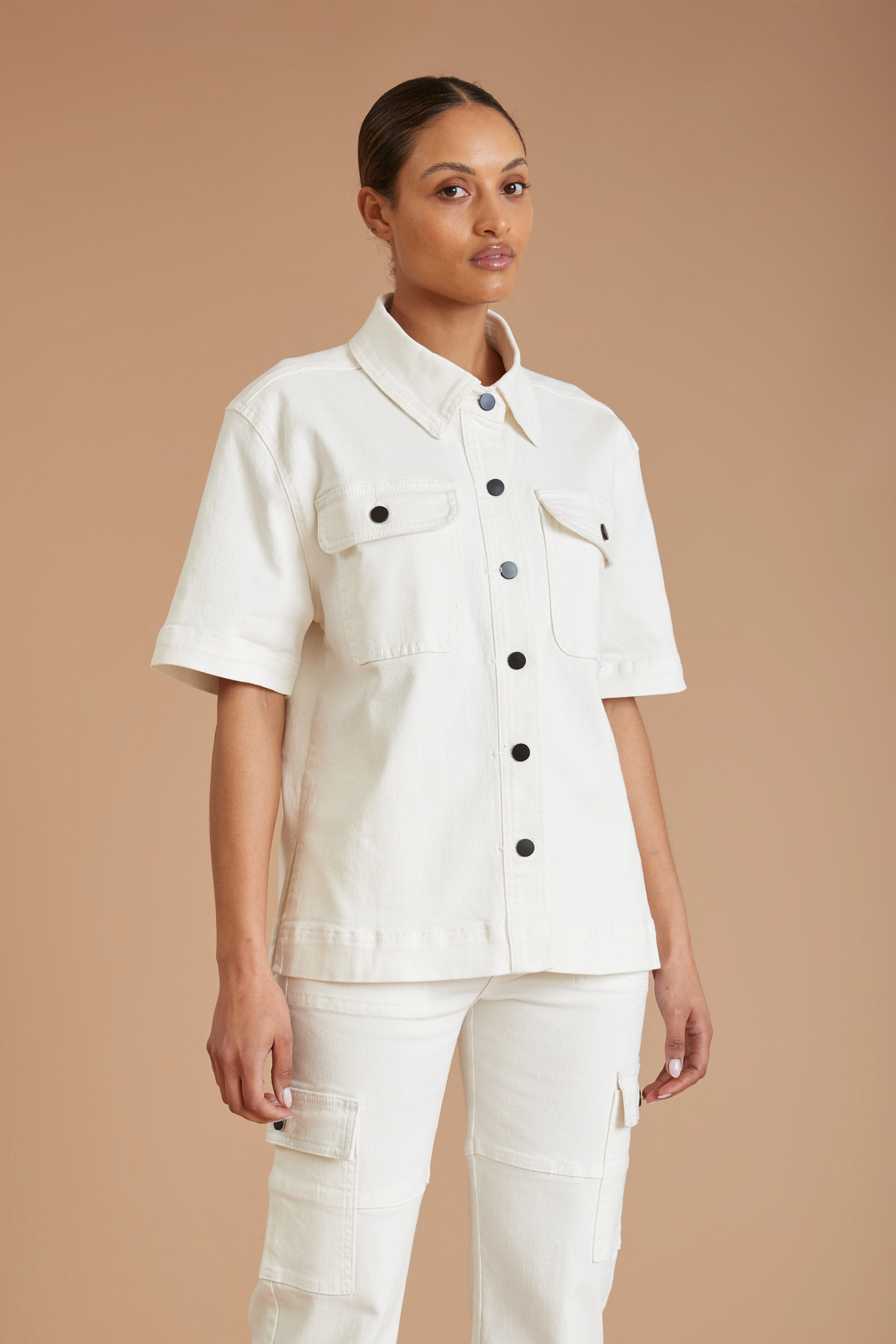 Women's Night-Out Outfit AF Denim Utility Shirt (White)