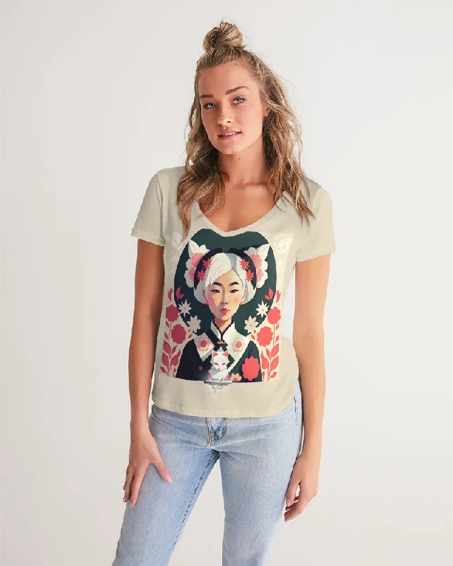 Vintage-Inspired Women's Clothes Asian silverfox Women's V-Neck Tee