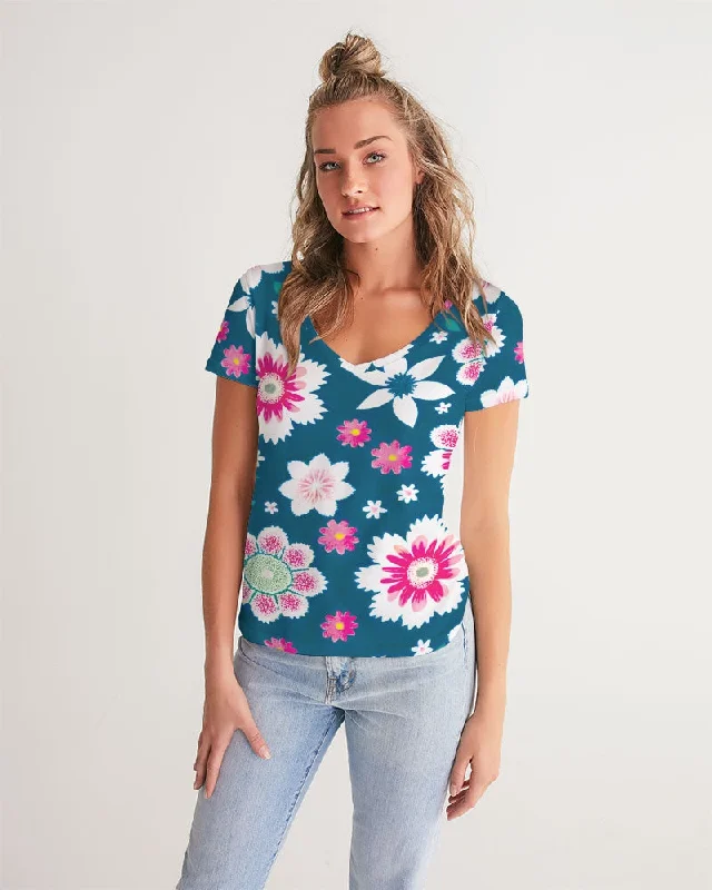 Women's Holiday Attire Beautiful floral pattern Women's All-Over Print V-Neck Tee