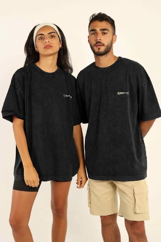 Vintage-Inspired Women's Apparel Black Acid Washed Oversized Tee