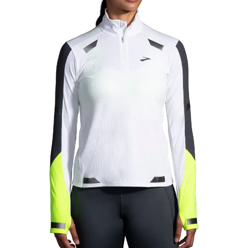 Vintage-Inspired Women's Apparel Brooks Run Visible Half Zip Long Sleeve Womens Running Top - White