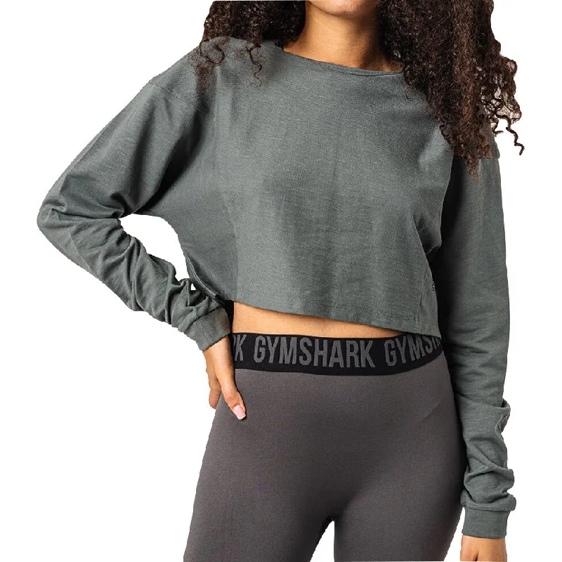 Women's Work Outfit For The Office Gymshark Pause Dipped Shoulder Long Sleeve Womens Training Top - Grey