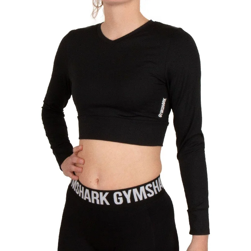 Affordable Trendy Clothes For Women Gymshark Pause Strappy Long Sleeve Womens Crop Top - Black