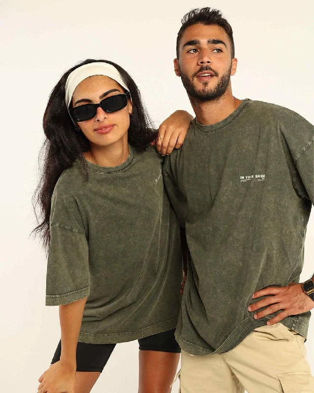 Women's High-Fashion Garments Olive Green Acid Washed Oversized Tee