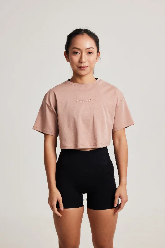 Stylish Women's Outfit Oversized Crop Tee in Clay