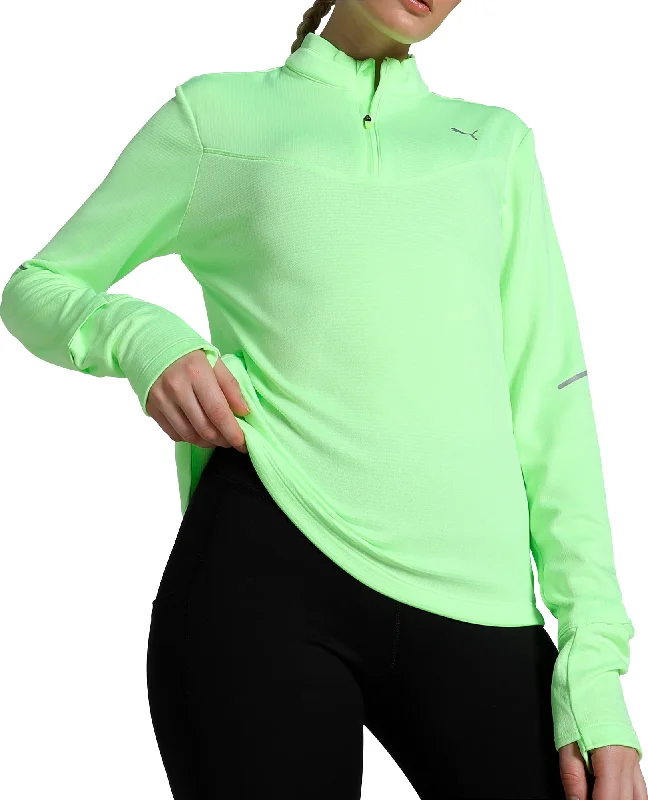 Women's Stylish Professional Apparel Puma Run Grid Fleece Half-Zip Long Sleeve Womens Running Top - Green