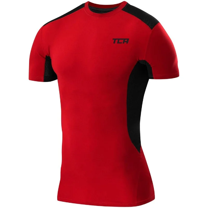 Women's Cozy Outfit For Lounging TCA FX Laser Mens Short Sleeve Compression Top - Red
