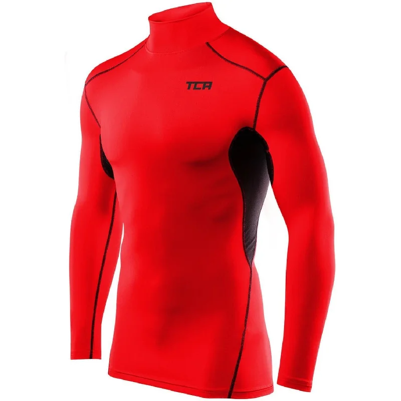 Women's Clothing For Travel TCA HyperFusion Thermal Mock Neck Mens Long Sleeve Compression Top - Red
