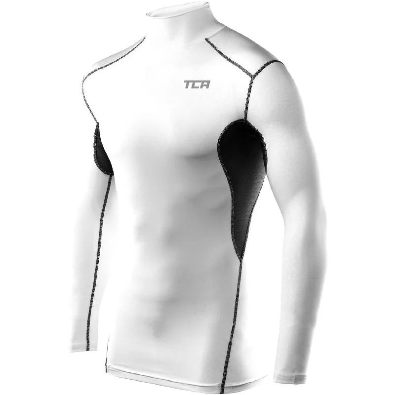 Women's Fashionable Clothing Sets TCA HyperFusion Thermal Mock Neck Mens Long Sleeve Compression Top - White