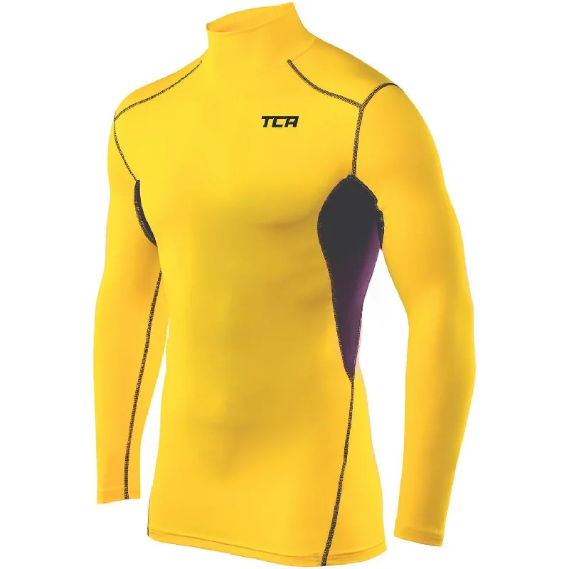 Women's Vacation Outfit Set TCA HyperFusion Thermal Mock Neck Mens Long Sleeve Compression Top - Yellow Women's Vacation Outfit Set TCA HyperFusion Thermal Mock Neck Mens Long Sleeve Compression Top - Yellow