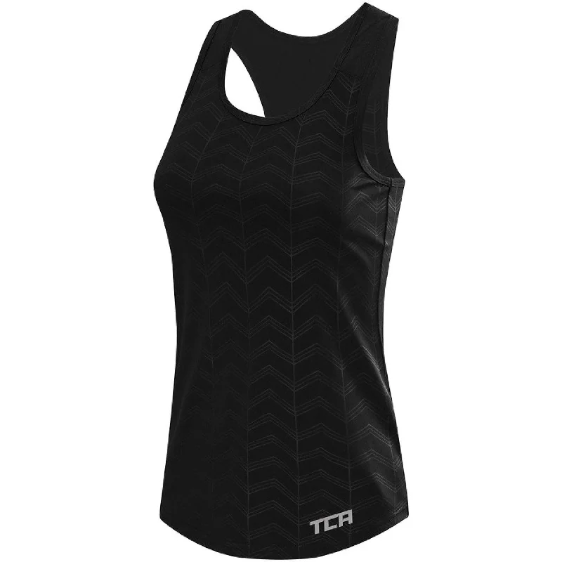 Women's Activewear Apparel TCA Impulse Printed Racerback Womens Running Vest Tank Top - Black