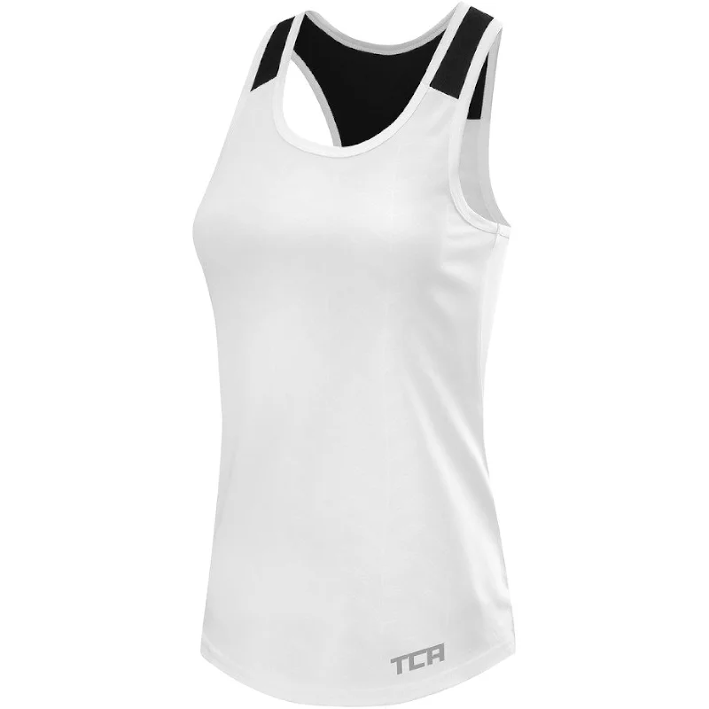 Women's Chic Apparel TCA Impulse Printed Racerback Womens Running Vest Tank Top - White