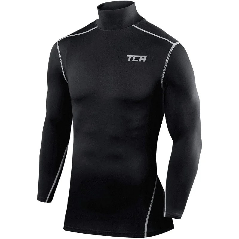 Women's Comfortable Clothes For Weekends TCA Pro Performance Long Sleeve Mock Mens Compression Top - Black