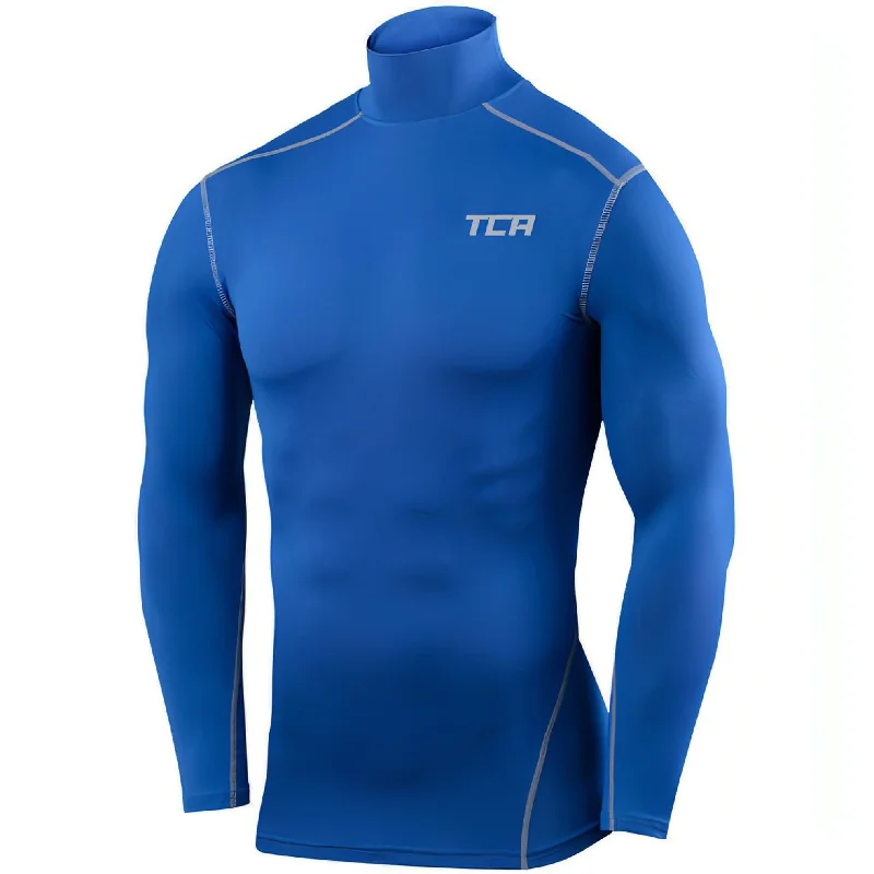 Luxury Women's Clothing TCA Pro Performance Long Sleeve Mock Mens Compression Top - Blue