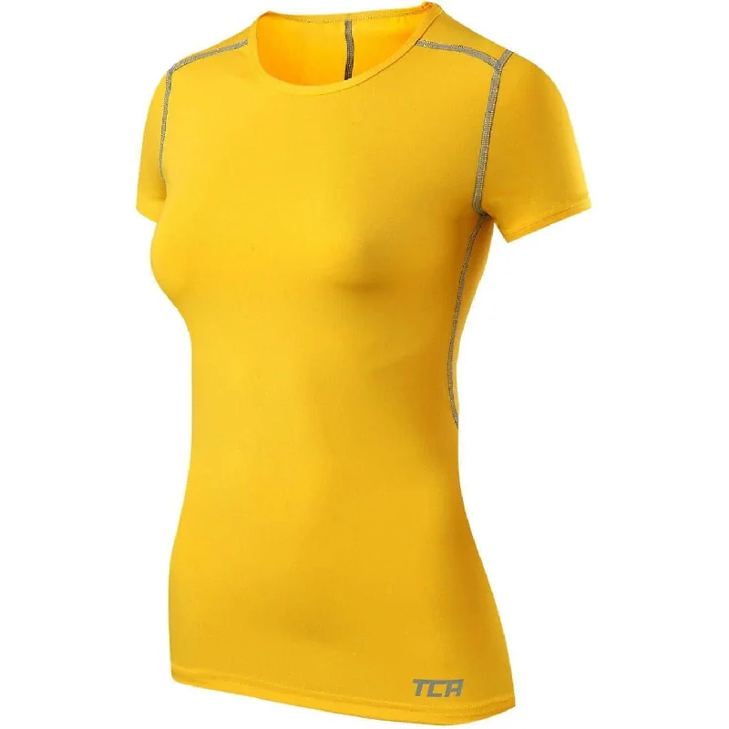 Women's Fashionable Attire For Work TCA Pro Performance Womens Short Sleeve Baselayer Running Top - Yellow Women's Fashionable Attire For Work TCA Pro Performance Womens Short Sleeve Baselayer Running Top - Yellow
