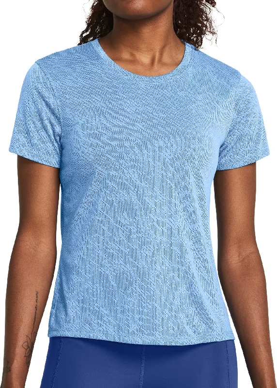 Women's Chic Outerwear Attire Under Armour Launch Camo Short Sleeve Womens Running Top - Blue
