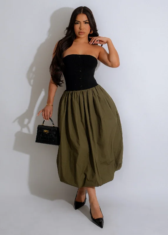 Women's Workout Garments Dual Harmony Ribbed Midi Dress Green