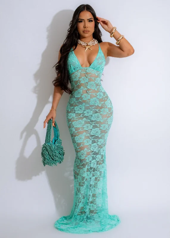 Women's Comfortable Apparel Ethereal Lace Enchantment Maxi Dress Green