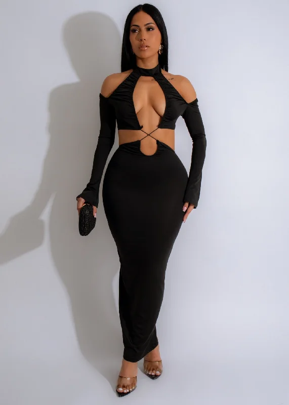 Women's Vintage-Inspired Clothing Feeling Lucky Cut Out Maxi Dress Black