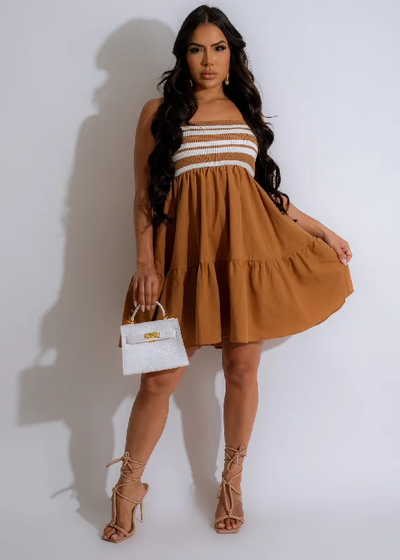Chic Clothes For Women Heart Is Full Ribbed Mini Dress Brown