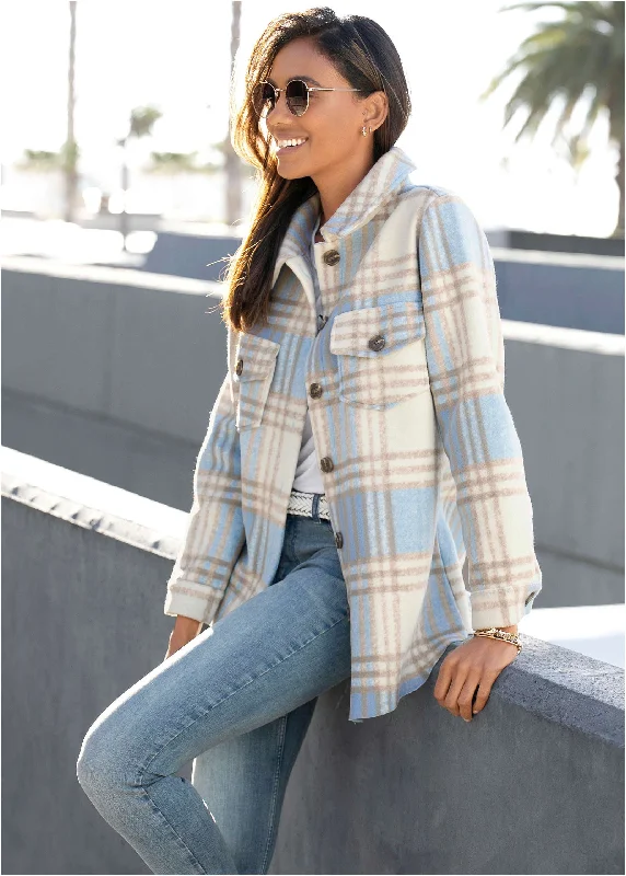 Women's Apparel Plaid Jacket - Blue Multi