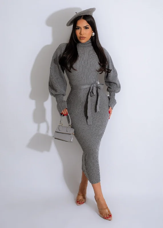 Vintage Clothing For Women Make Me Sigh Ribbed Sweater Midi Dress Grey