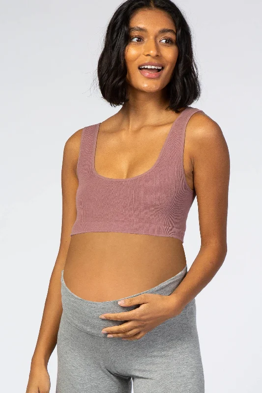 Timeless Women's Garments Mauve Ribbed Squared Neck Maternity Bralette