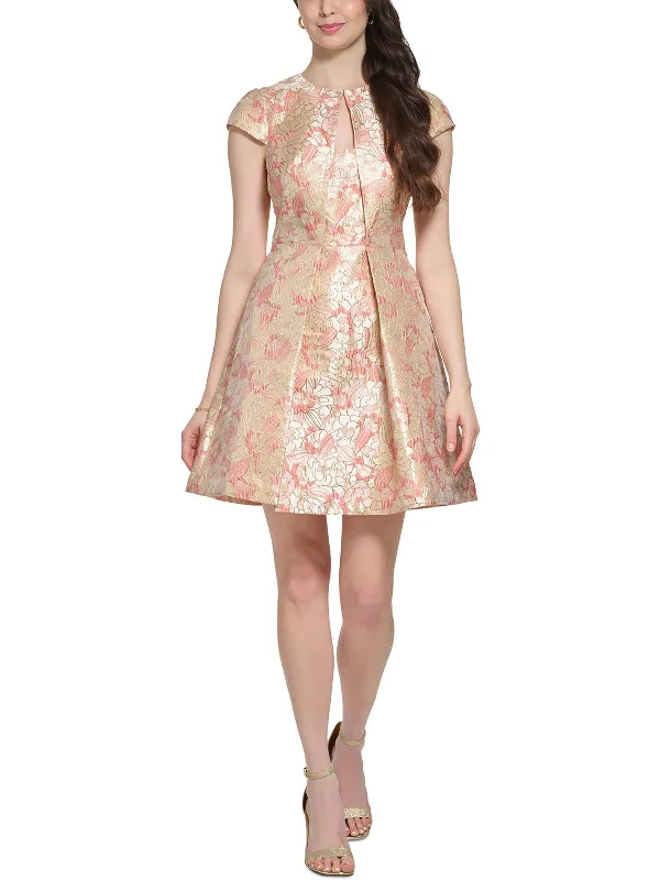 Women's Holiday Attire Petites Womens Jacquard Mini Fit & Flare Dress