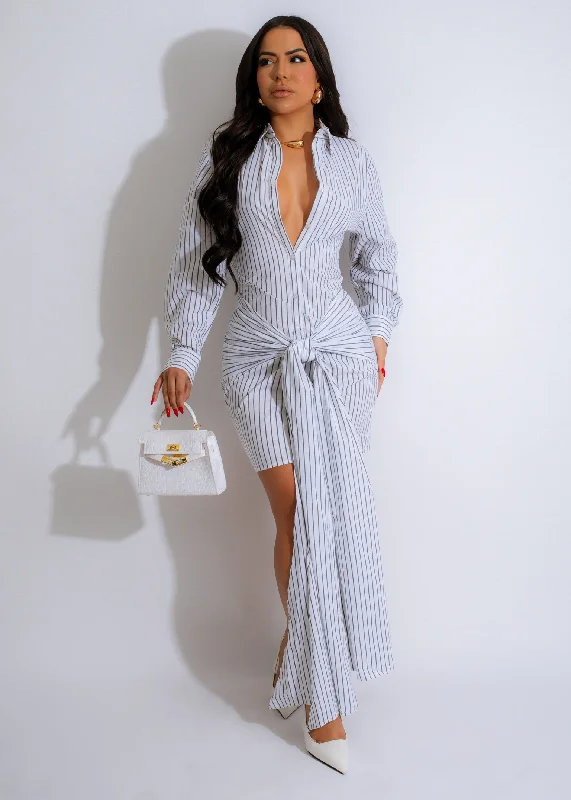 Stylish Outerwear Clothes For Women Pinstripe Elegance Mini Dress White