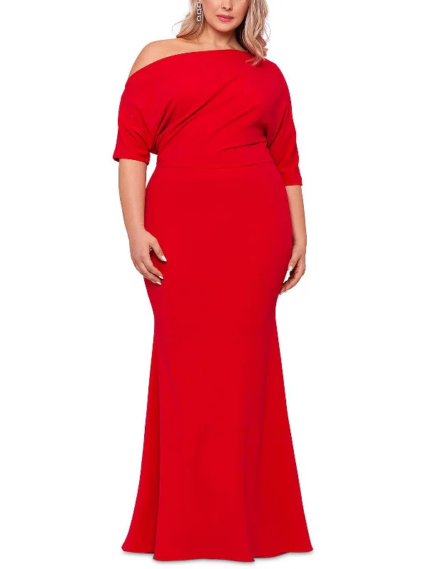 Timeless Women's Garments Plus Womens Off-The-Shoulder Maxi Evening Dress