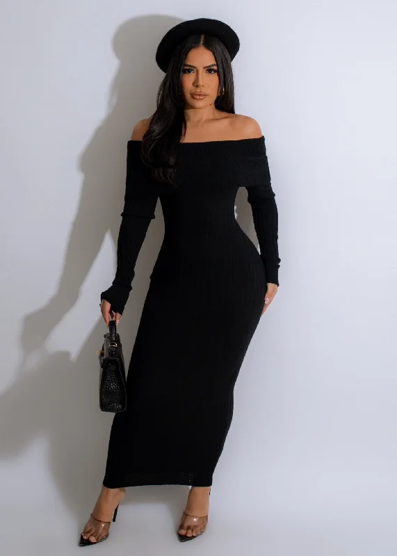 Women's Luxury Attire Promise Of Love Knitted Midi Dress Black