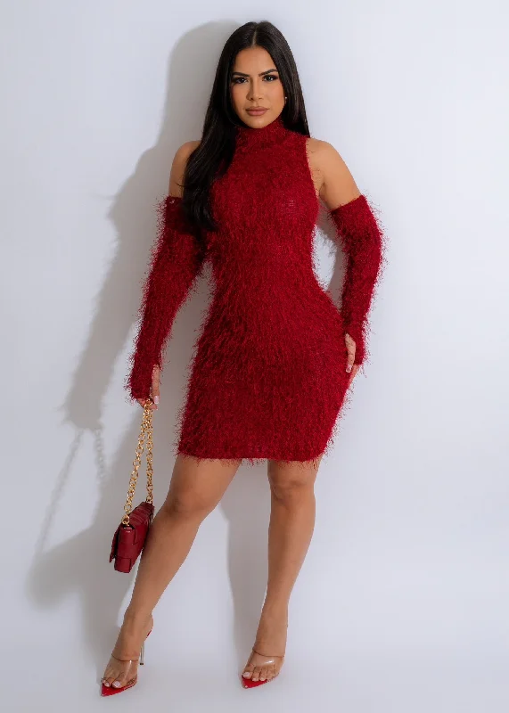 Women's Classic Outfit Ready For It Fur Mini Dress Set Red