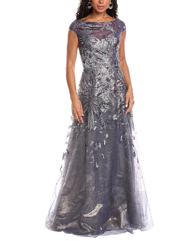 Women's Trendy Outfit Rene Ruiz Embroidered A-Line Illusion Gown