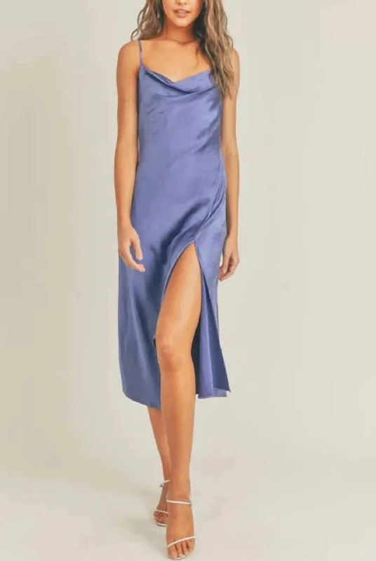 Women's Chic Outerwear Attire Satin Slip Dress in Rivera Blue