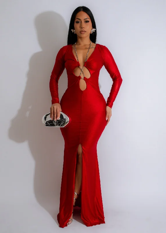 Women's Holiday Outfit Scarlet Mirage Mesh Maxi Dress Red