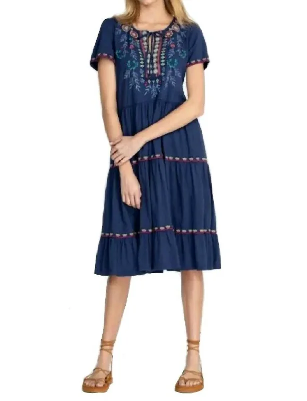 Women's Travel Outfit Set Sicilia Tiered Knit Dress in Navy