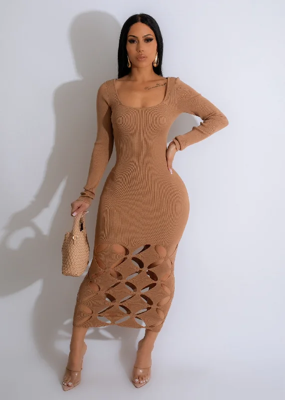 Women's Evening Clothing Slender Body Sweater Midi Dress Nude