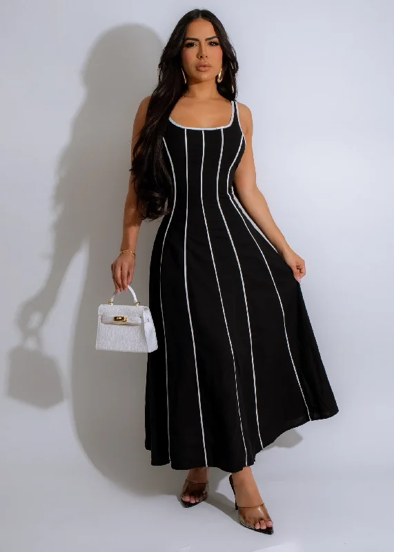 Elegant Women's Attire Too Sweet Linen Midi Dress Black
