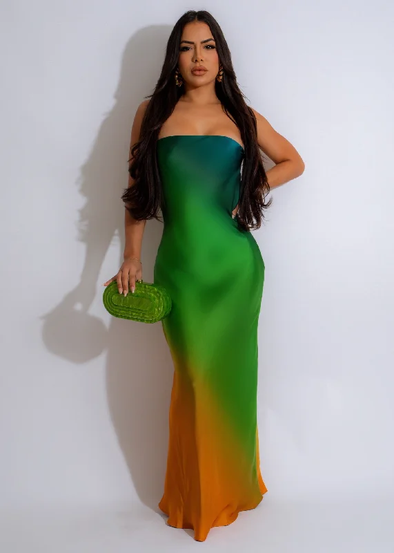 Fashionable Women's Clothes Tropical Sunset Maxi Dress Green