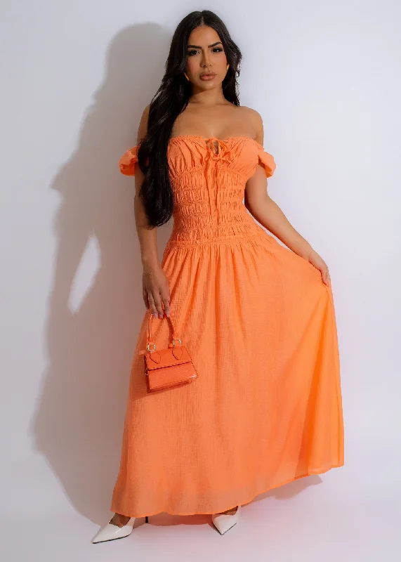 Women's Trendy Casual Outfit Well Wishes Maxi Dress Orange